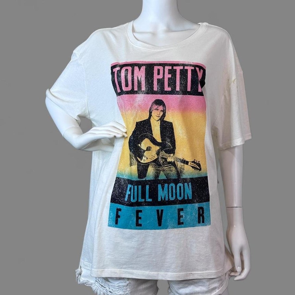 Tom Petty Full Moon Fever 2024 Graphic Band Tee White XXL 2X Rock Glitter
